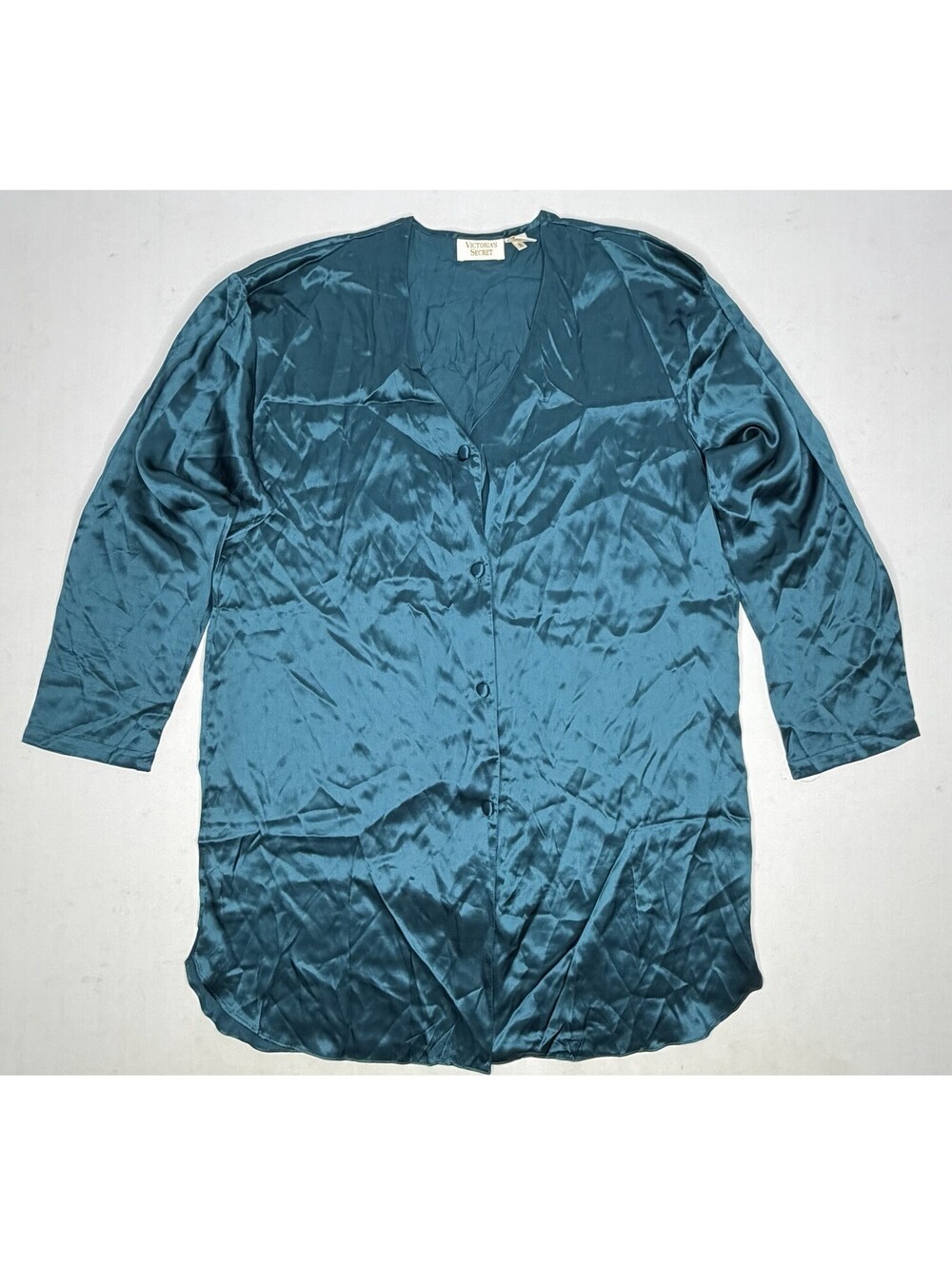 Vintage 90’s Victoria's Secret Gold Label Med/Lg Green Silk Kimono Robe P27